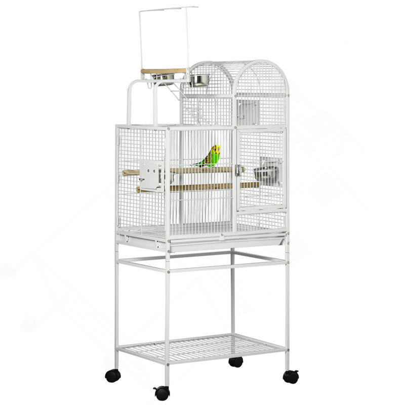 Grande cage à perroquet de 55 po avec crochets à jouets au-dessus d'un perchoir à oiseaux, plateau, gobelets, support roulant, cage à oiseaux pour les cacatoès, perruches, inséparables