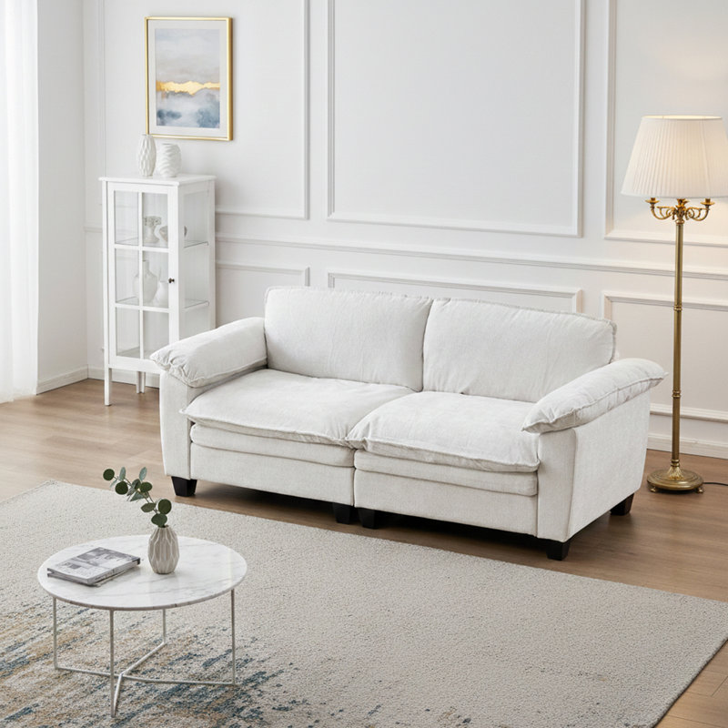 Canapé 2 places rembourré avec coussin, Beige