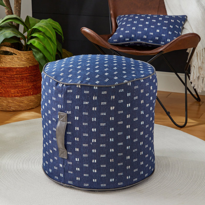 Leonydas Upholstered Pouf, Blue Polyester