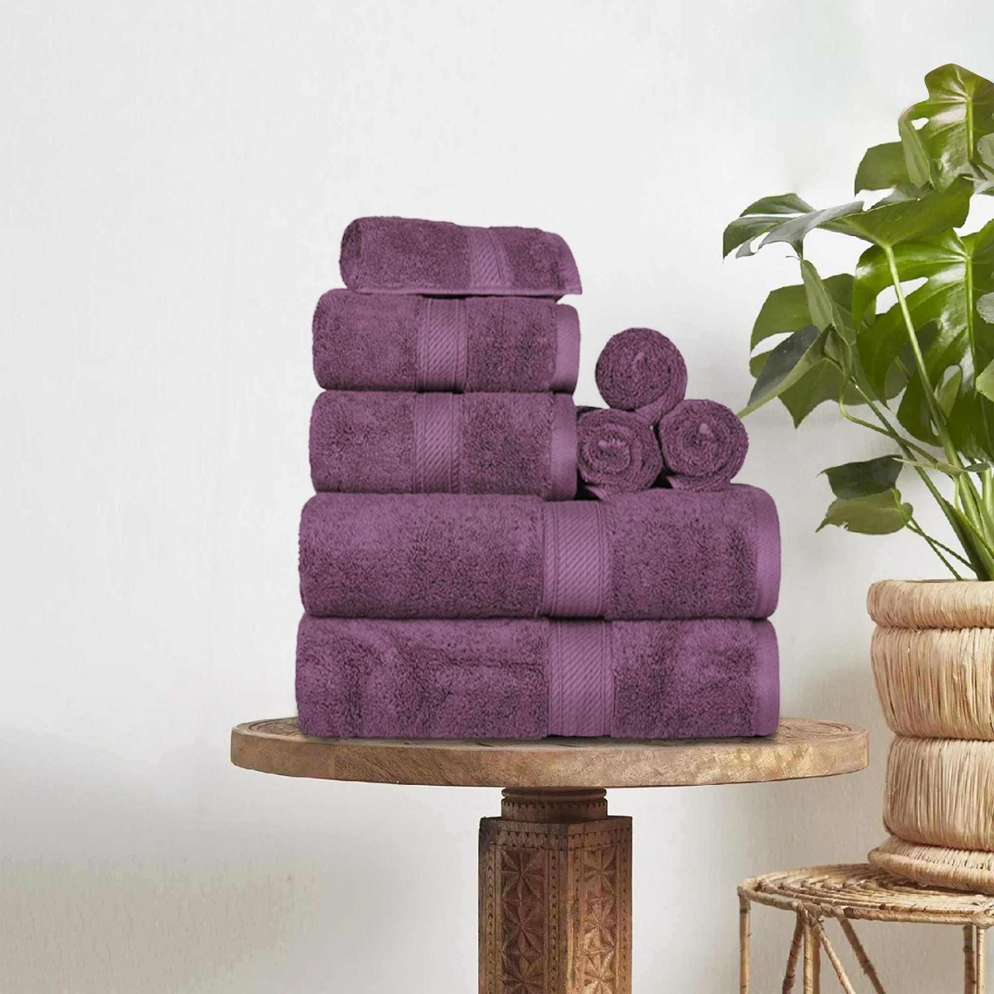 Renata 8 Piece 800 GSM Certified Egyptian Cotton Towel Set , Plum