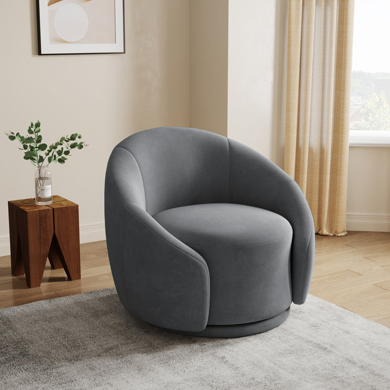 Aunna 89.2Cm Wide Swivel Barrel Chair, Grey Cotton