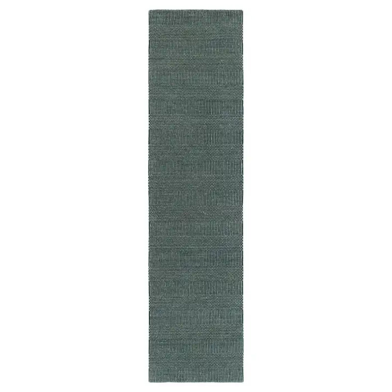 Rug & Kilim's Modern Runner In Blue And Cream With Stripes And Geometric Pattern, Runner 3' x 12'