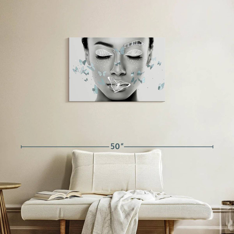 Beauté avec papillons, H 20 po x l 30 po