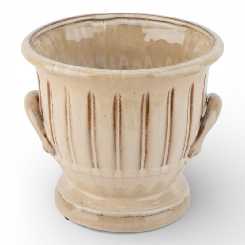 Cream Ceramic Planter With Ribbed Design