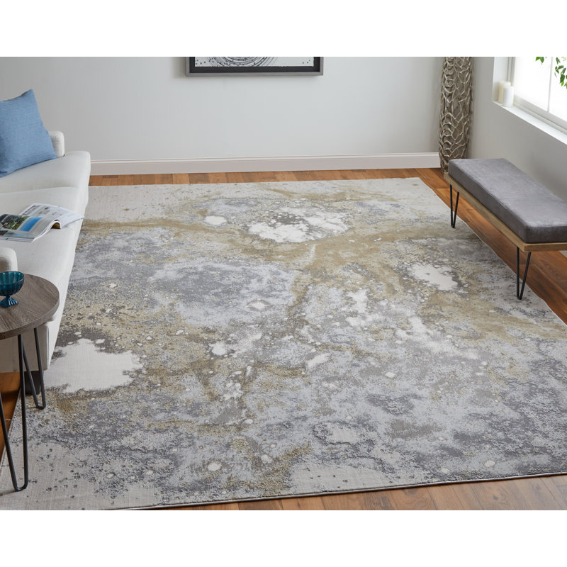 Tapis de couloir abstrait en polyester 2 pi 6 po x 8 pi tissé à la machine Abstract, Rectangle 6 pi 7 po x 9 pi 7 po
