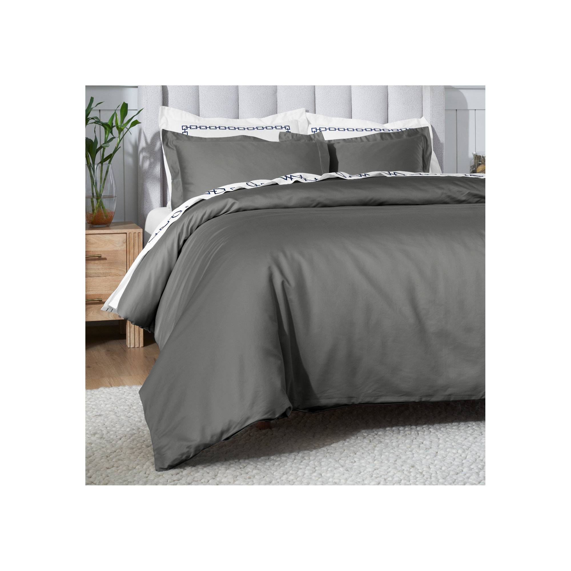Cotton Duvet Cover Set, Gray, Full/Queen Duvet Cover + 2 Pillow Sham
