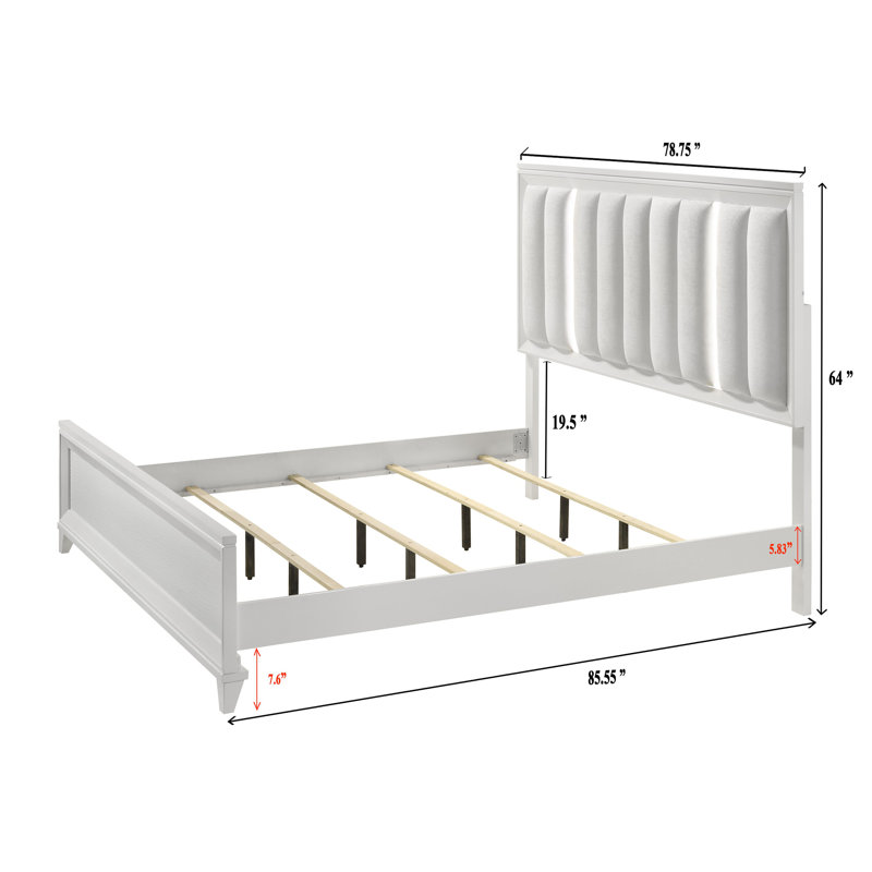 Cressida White King Upholstered LED Panel Bed