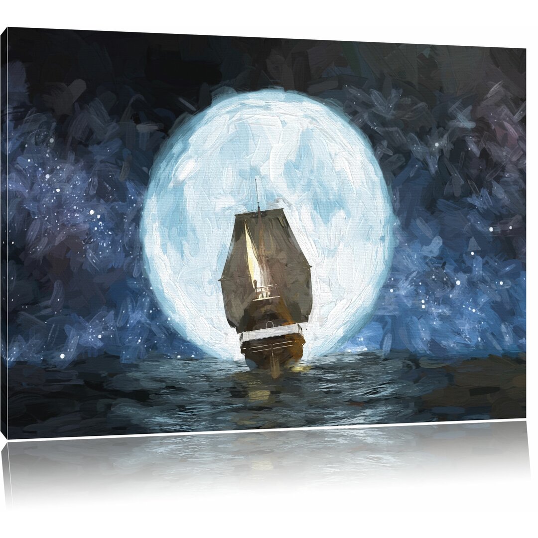 Leinwandbild "Segelschiff bei Vollmond", Grafikdruck