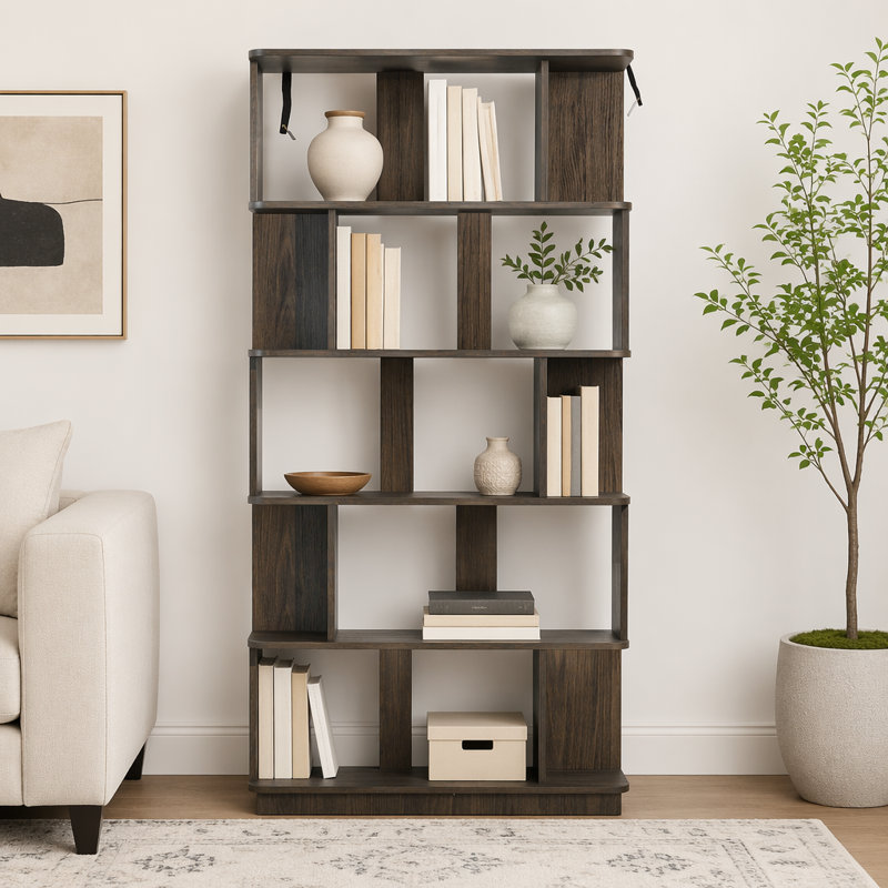 Bibliothèque de rangement ouverte à 5 niveaux L 31,5 "x H 64,56", Marron foncé
