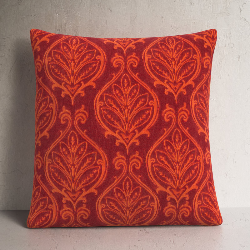 Velvet Damask 20'' Throw Pillow Cover, Burnt Orange/Dark Brown