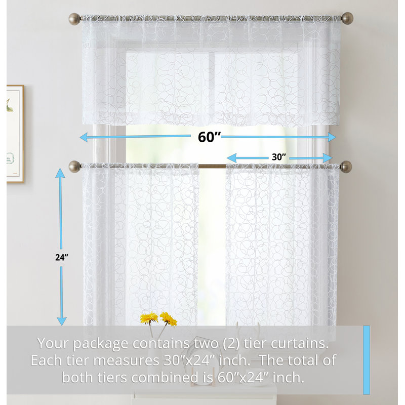 Ketaki Abstract Tailored Cafe Curtain, 30" W x 24" L, Off White