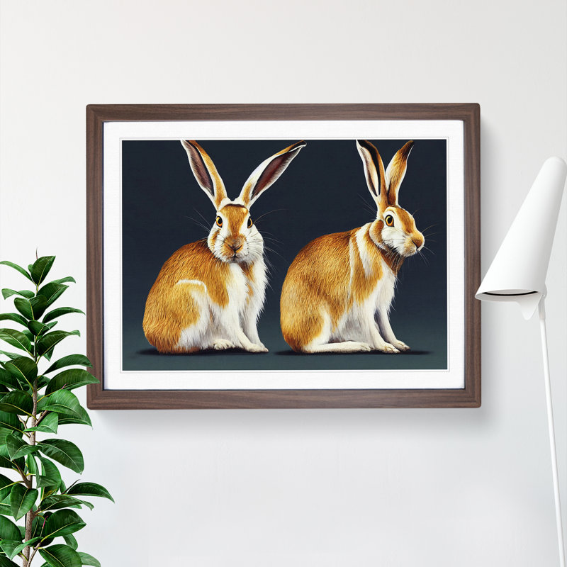 Two Hares - Framed Print, 46cm H x 64cm W x 2cm D, Walnut