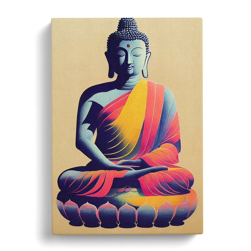 Colourful Buddha No.4 - Print, No Matte, 50cm H x 35cm W x 3cm D, Wrapped Canvas
