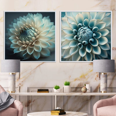Blue And White Dahlia Flowers V - Floral Dahlia Square Collage Set Of 2