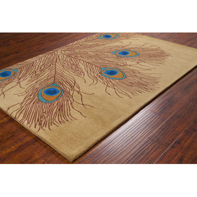 Ailey Authentic Hand-Tufted Handmade Gold, Reddish-Brown, Turquoise & Royal Blue Modern Peacock Wool Area Rug