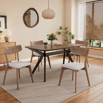 7-Pieces Upholstered Dining Set With Rubberwood Frame