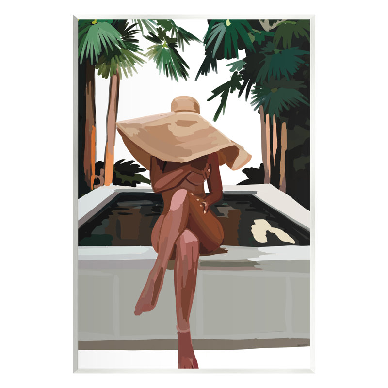 Trendy Tropical Woman Summer Hot Tub Art Print on MDF