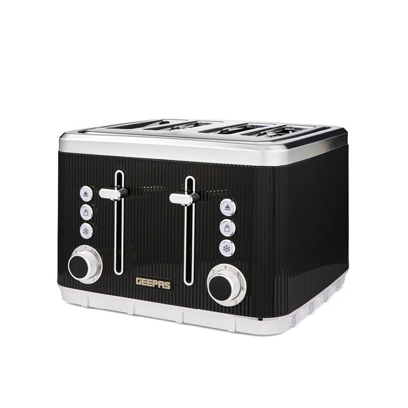 GEEPAS 4 Slice Toaster 7 Browning Levels Eject Defrost Reheat Removable Crumb Tray 1860W Arcus, Black