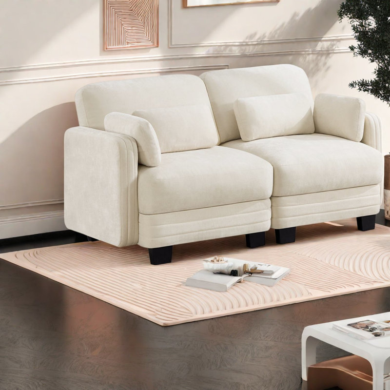 Canapé modulaire à compression 2 places, chenille beige, canapé pour la maison moderne