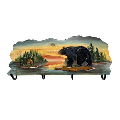 Portemanteau mural en bois multicolore avec 4 crochets en métal pour hall d'entrée de 39,5 po de largeur