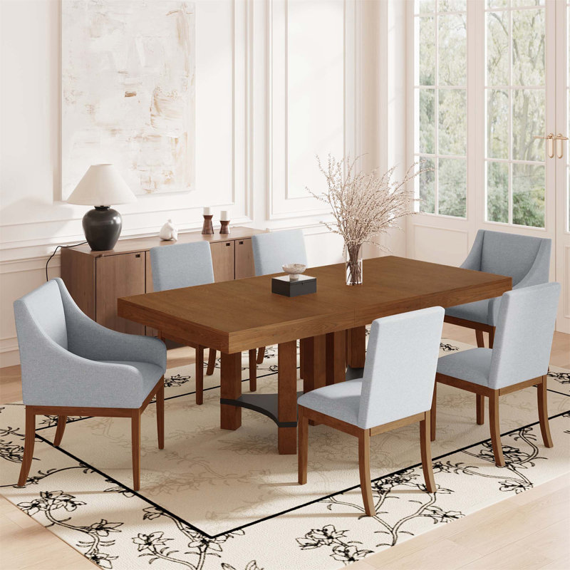7 - Piece Extendable Trestle Dining Set, Brown/Gray