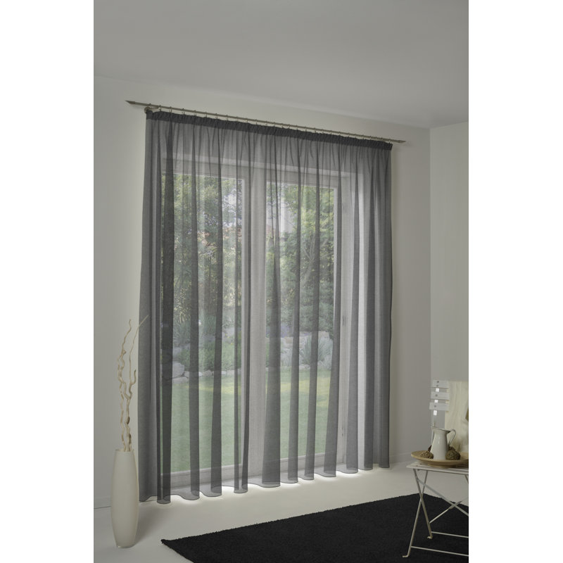 Peck Slot Top Semi Sheer Single Curtain, Black
