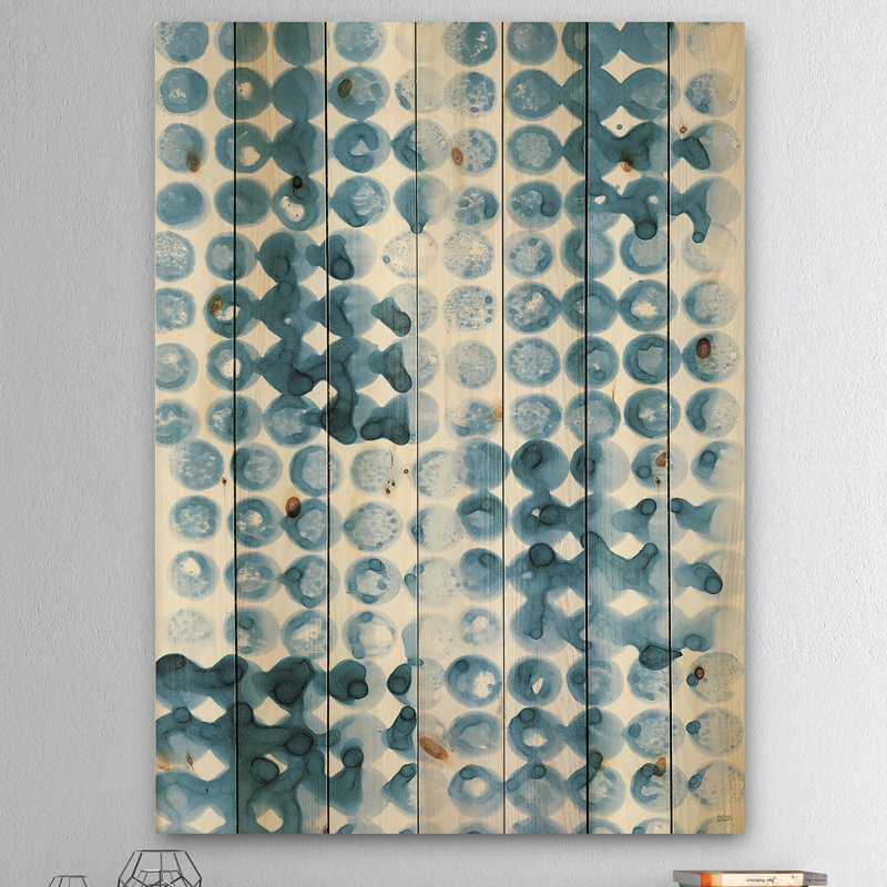 Indigo aquarelle géométrique II - reproduction contemporaine sur bois de pin naturel, H 20 po x l 12 po x P 1po