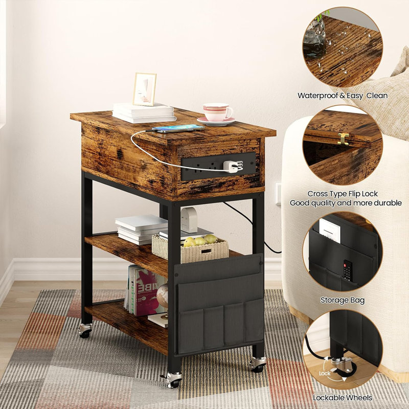 Daymien End Table Set with Storage and Built-In Outlets
