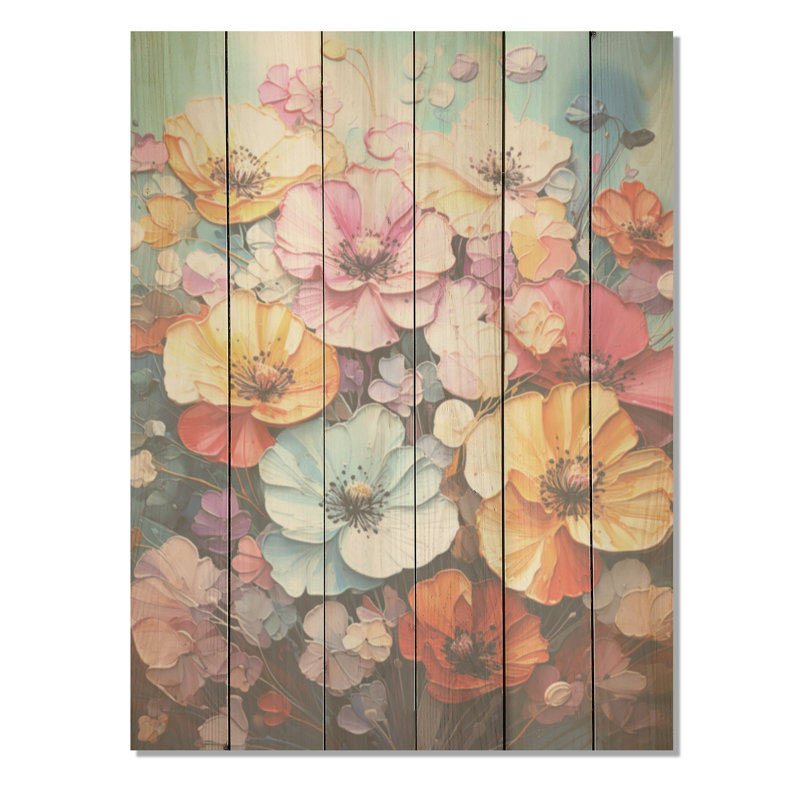 Vibrant Pensy Medley - Art sur bois de pin naturel, H 32 po x l 24 po