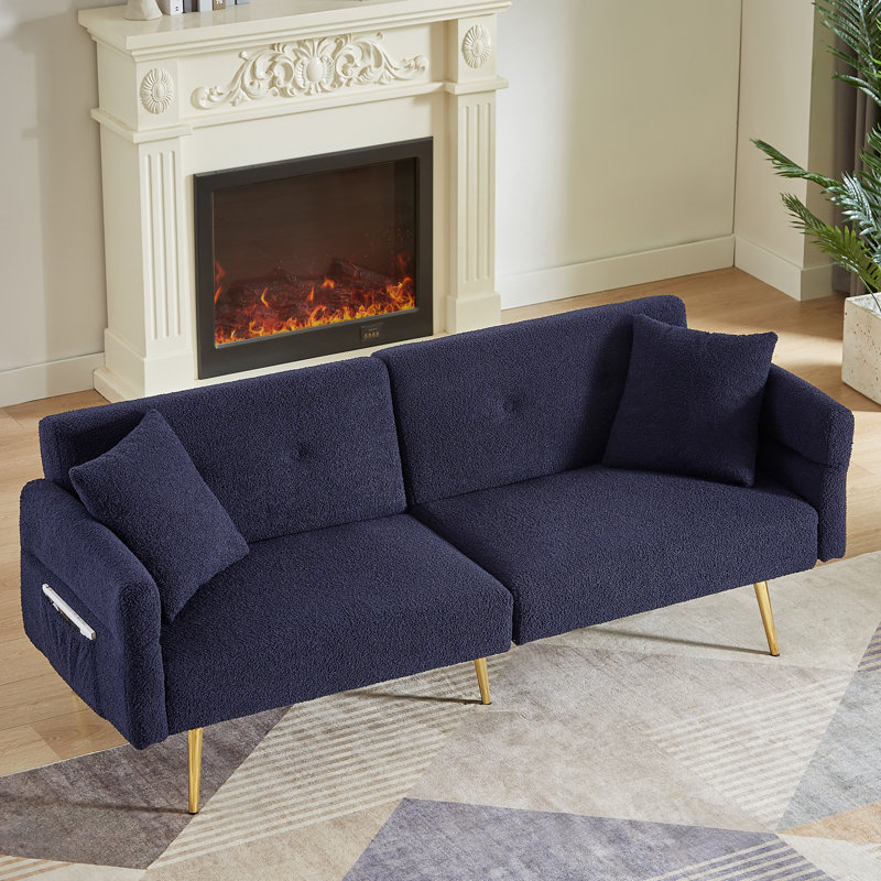 Canapé-lit d'appoint rembourré Modern Modern avec poche latérale, canapé-lit pliant avec accoudoirs pliables, dossier réglable et pieds en métal doré