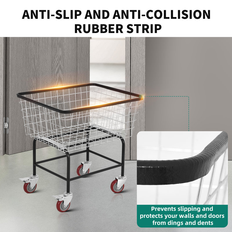 Metal Laundry Cart with Wheels, Silver