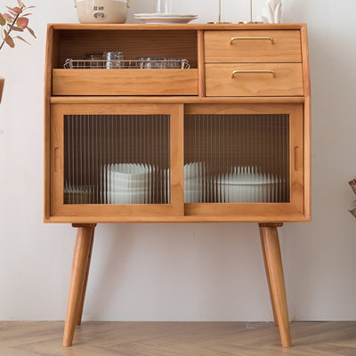Buffet couleur cerisier et bois massif + verre