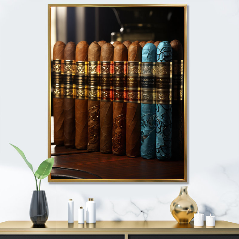 Carnanee Cuban Cigars Golden II sur toile, H 44 po x l 34 po x P 1,5 po, Cadre flottant doré