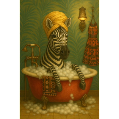 Vintage African Zebra Taking a Bubble Bath by Linda