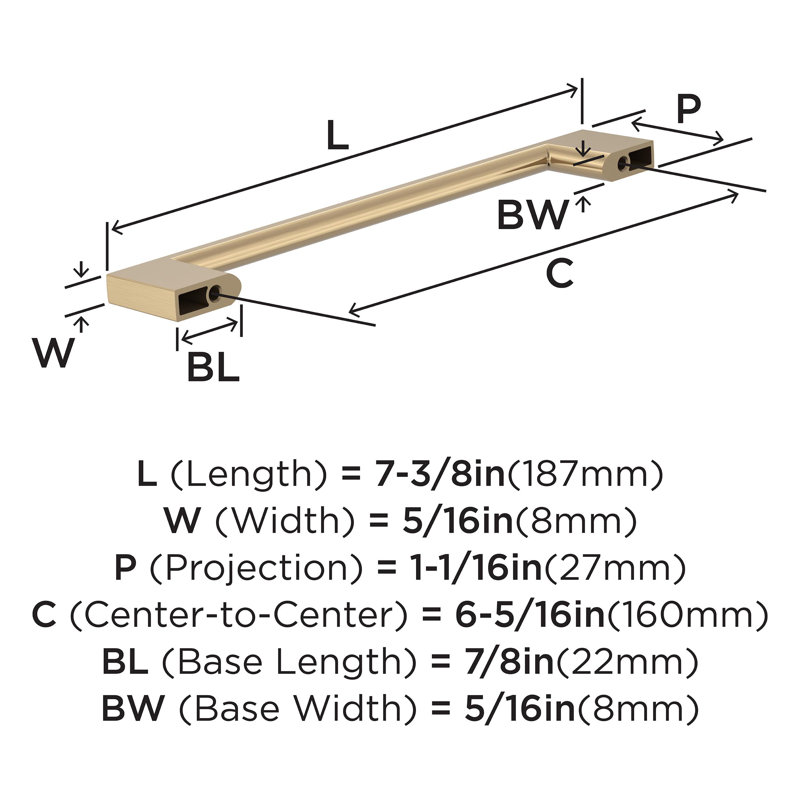 Cityscape 6-5/16 inch (160mm) Centre-to-Centre Champagne Bronze Cabinet Pull - 10 Pack, Champagne Bronze