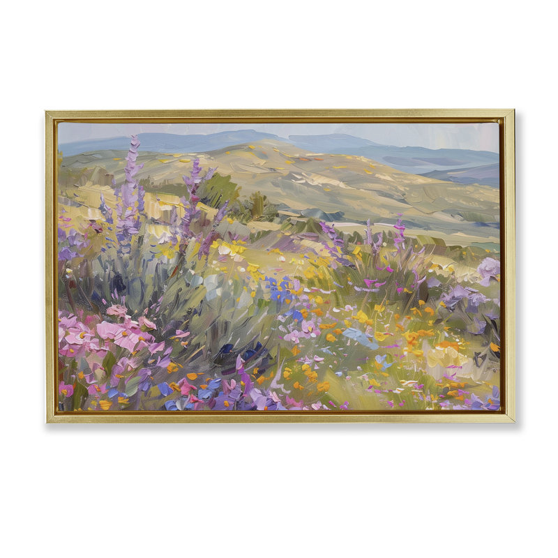  Toile flottante encadrée «High Desert Flowers» par Gina Kelly, H 21 po x l 31 po, Cadre flottant métallique doré