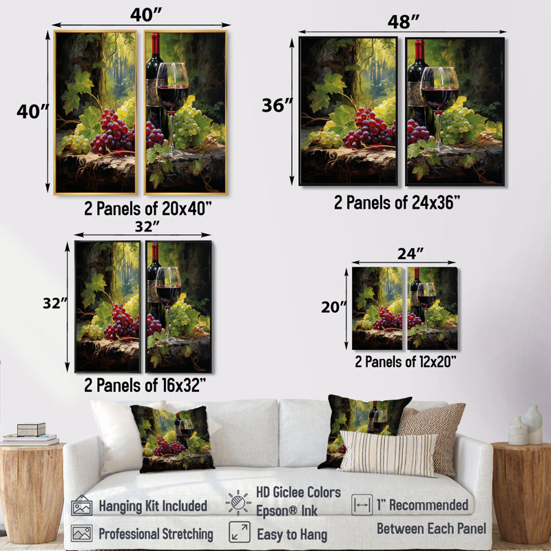 Cabernets calmes - grandes impressions sur toile de vin, Ne s’applique pas, Toile tendue sur cadre, H 36 po x l 48 po