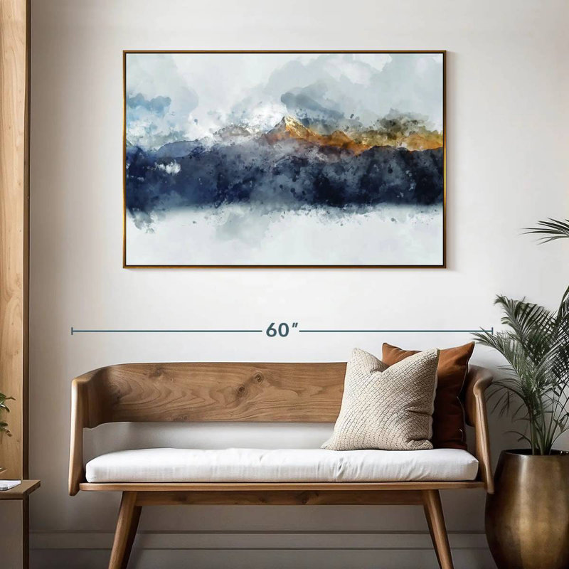 Chaîne de montagnes Bolan, 46 po x 31 po, Cadre flottant doré