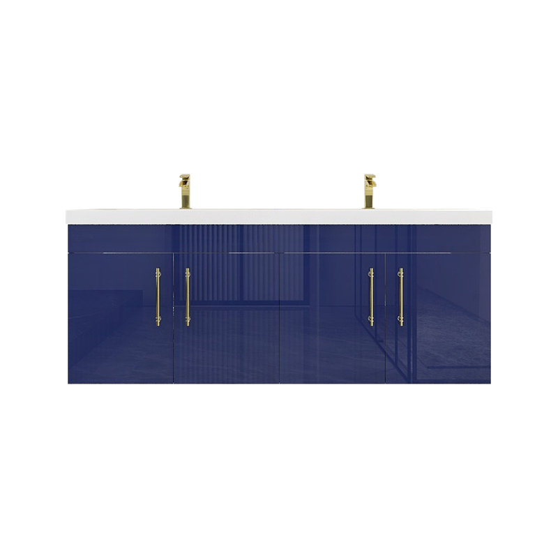 Ensemble de meuble-lavabo double mural Romer, Bleu lustré