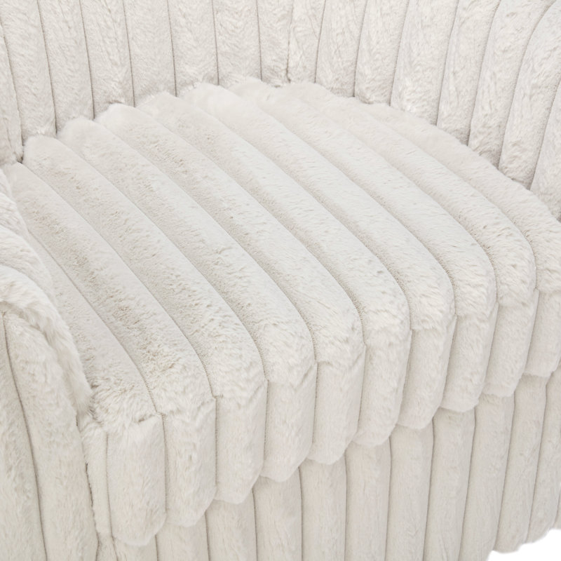Aunna 78.2Cm Wide Swivel Barrel Chair, White Faux Fur
