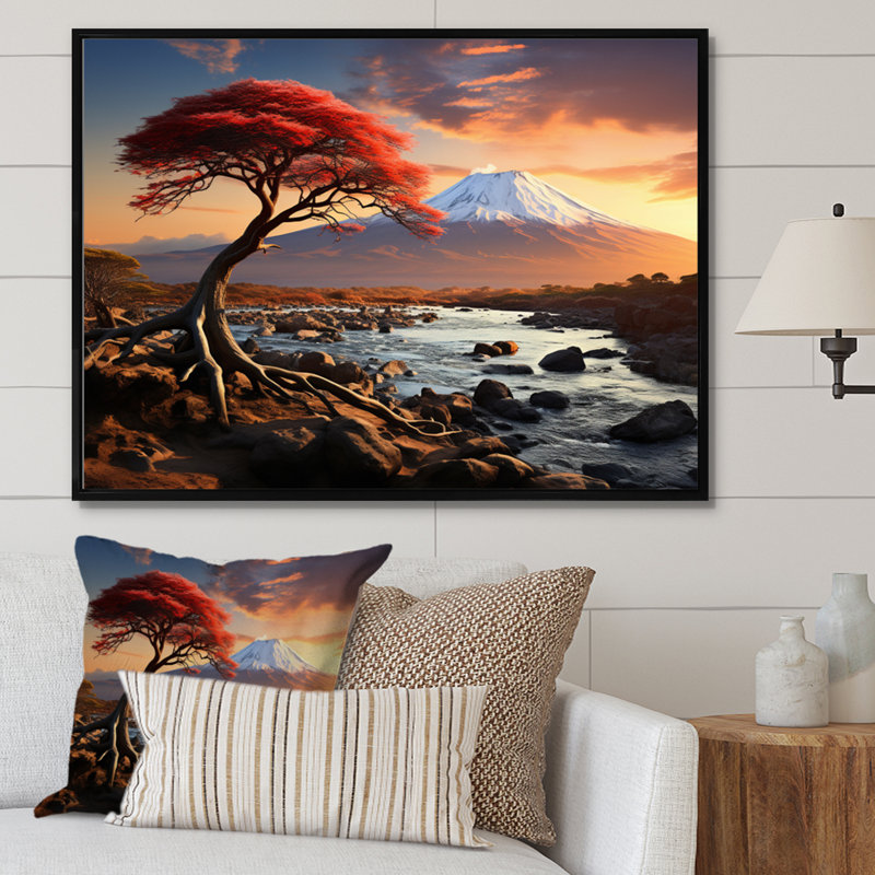 Paysage africain, mont Kilimandjaro I, Cadre flottant noir, H 12 po x l 20 po x P 1 po