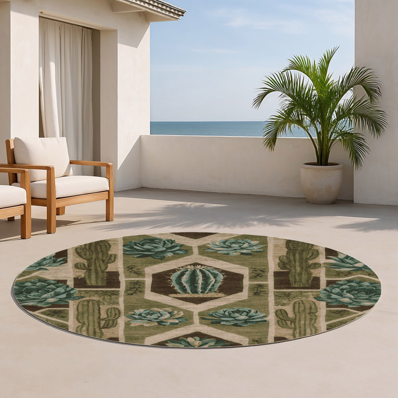 Nature Brown Indoor and Outdoor Area Rug, Round 5'