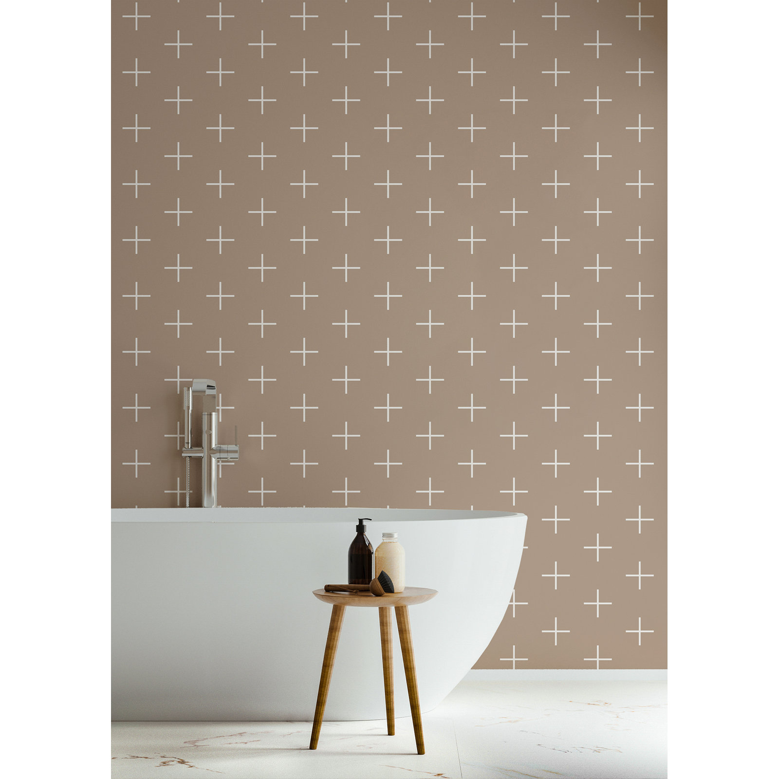 Addition Large Peel & Stick Wallpaper Roll, White/Brown, Self-adhesive