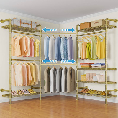 Timate L3 Heavy Duty L-Shape Garment Rack, Expandable Industrial Pipe Wall Mounted Clothes Rack