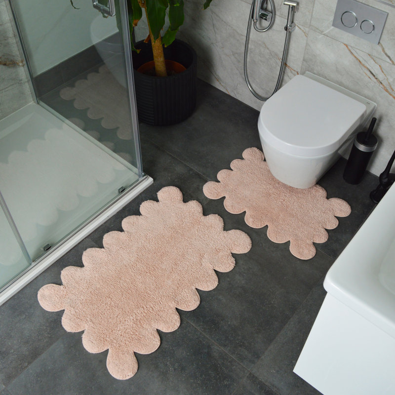 Two Piece Scalloped Bath Mat Set, Pink