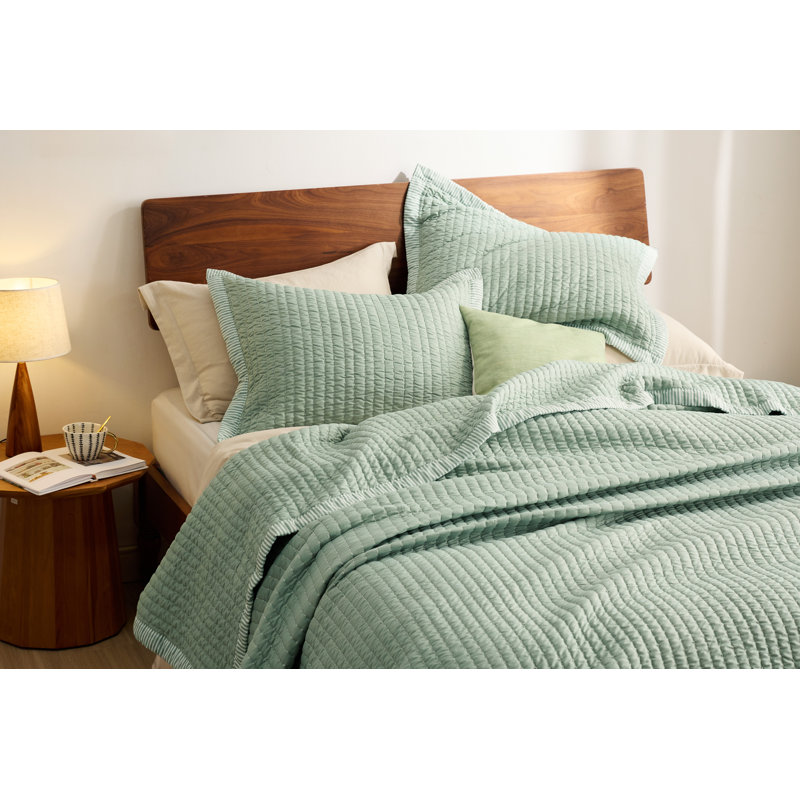  Quilts - Soft Lightweight Quilted Bedspread Coverlet with Contrast Stitching, Iceberg Green, Twin Quilt + 1 Sham