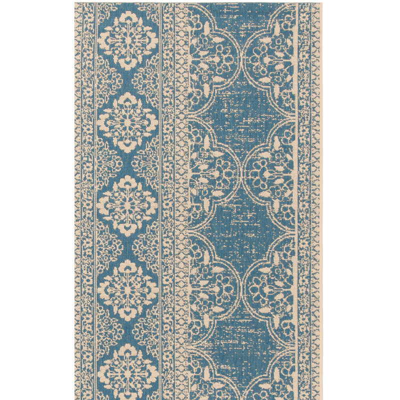 Danya Southwestern Cream/Blue Indoor/Outdoor Area Rug, Rectangle 5'3" x 7'6"