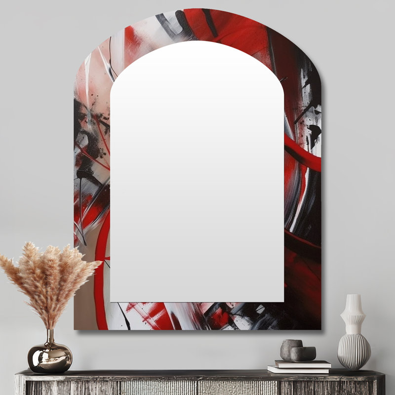 Après-midi Jazz I - décor de miroir mural unique de musique Jazz Arch, grand miroir asymétrique rouge, impression d'art en métal