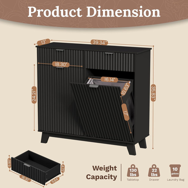 Double Tilt Laundry Basket Cabinet, Black
