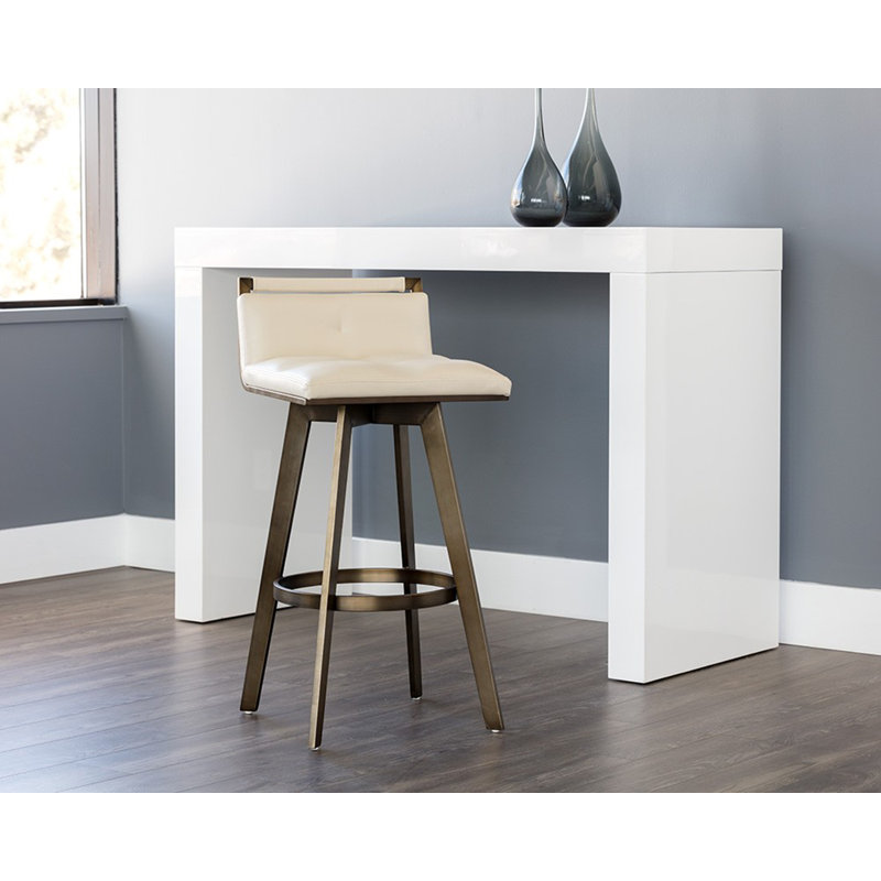Arizona Swivel Upholstered Stool with Metal Frame, Counter Stool (26" Seat Height), Stainless Steel, Cream